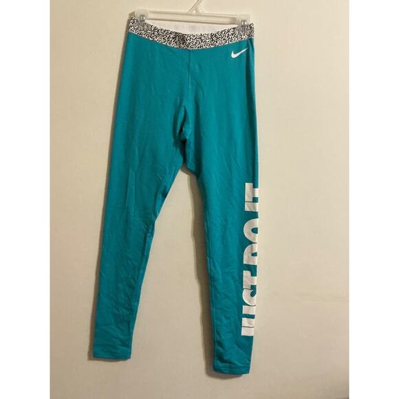 Nike Pro DRI- FIT Teal Sports Athletic Leggings Size M - Picture 1 of 6